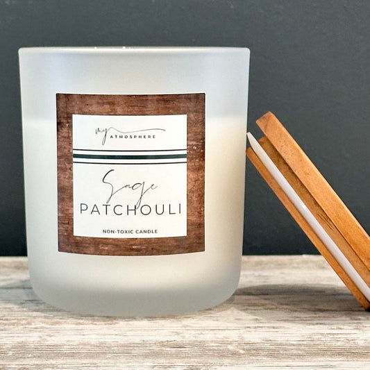 Sage & Patchouli - 15 oz Frosted White Candle