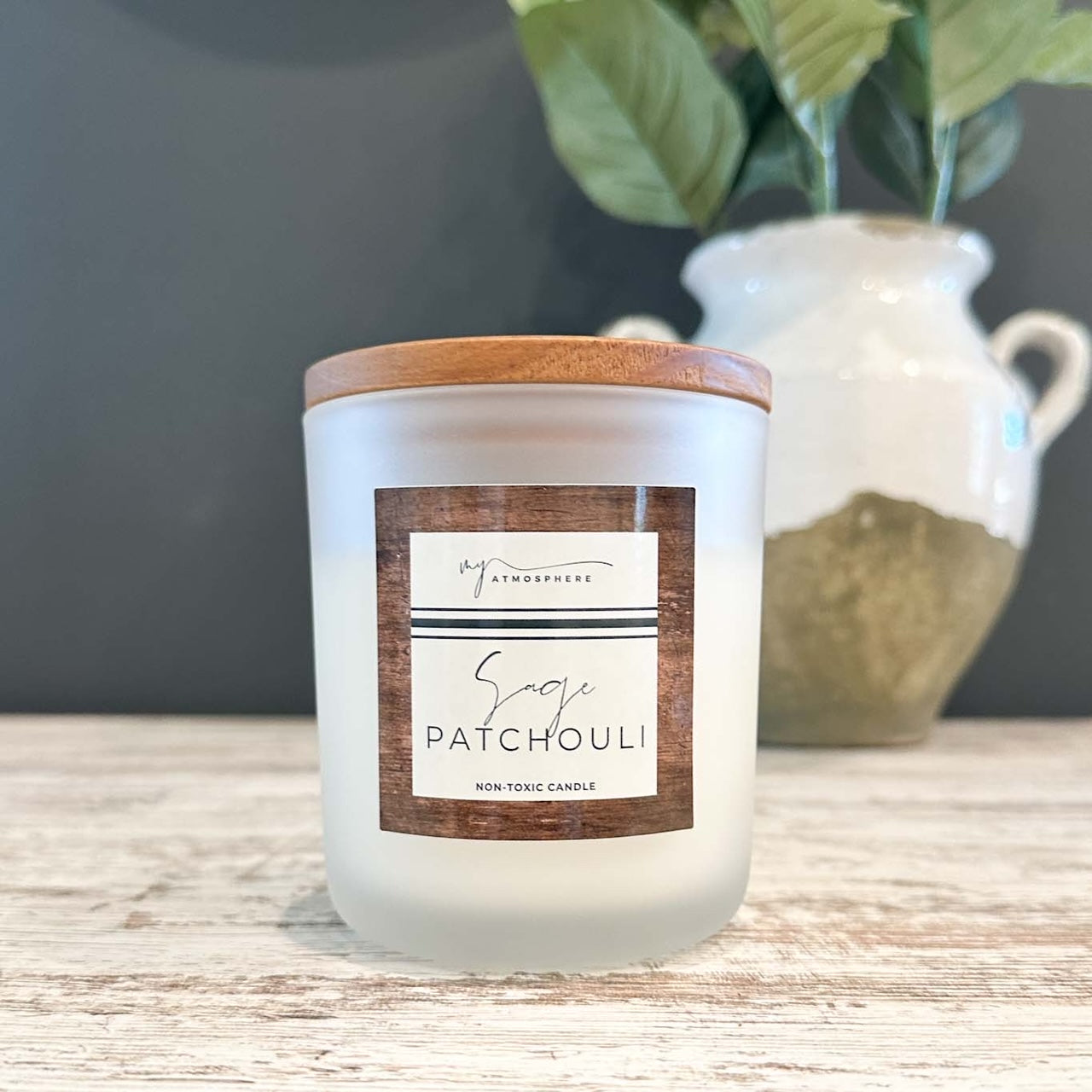 Sage & Patchouli - 15 oz Frosted White Candle